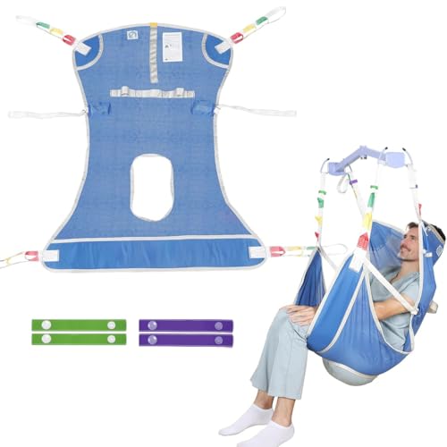 EZ Assistive Patient Lift Sling with Commode - Patient Lifting Slings for Transfer - Medical Full Body Straps for Elderly, Disabled,Nursing,Caregiver - SWL 500 lbs (Medium-Blue-1 PC) - size: Medium-Blue-1 PC