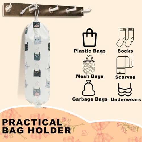2Pcs Cat Plastic Bag Holder, Wall Mount Grocery Bag Holder for Plastic Bags | Large Reusable Grocery Bags Organizer Storage Dispenser for Home Kitchen Pantry Decor, Cat Lover Gifts for Women - color: Colorful cats 02