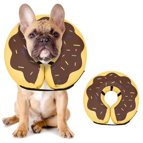 MIDOG Inflatable Dog Cone, Donut Recovery Collar After Surgery, Medium | Soft inflatable donut e-collar; stops licking after surgery; pet eats & sees normally; neck 12-15 in (M); not for chewers - color: Donut Brown, size: Medium (Neck:12"-15")