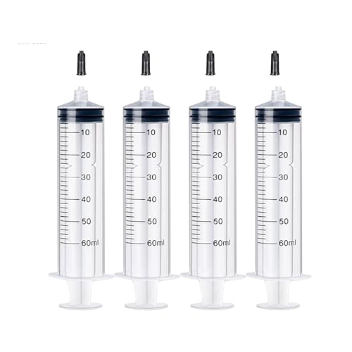 4 Pack 60 ml Syringe for Liquid Without Needle,Luer Lock Syringes with Cap, Individually Wrapped,Measurement for Scientific Labs,Measuring Liquids,Pet Feeding,Oil or Glue Applicator (B 4 Pack 60ml) Luer Lock - size: B 4 Pack 60ml