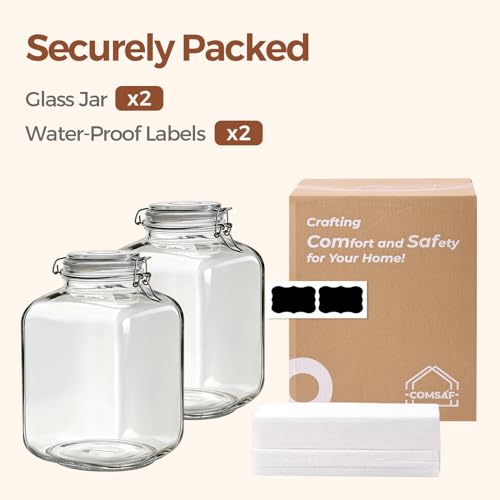 ComSaf Square Glass Jars with Airtight Lid 1.3 Gallon 2 Pack Large Canister | Flour sugar rice, Kombucha pickling, Pantry organization, Bulk storage, Pickling fermenting, Cabinet organization, Snacks - size: 1.3 Gal*2