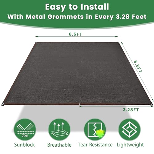 70% Shade Cloth, 6.5FTx6.5FT HDPE Mesh Tarp with Reinforced Grommets, Outdoor Sun Shade Net for Greenhouse, Plants, Garden, Pergola, Patio, Chicken Coop(6.5FT*6.5FT) - size: 6.5FT*6.5FT