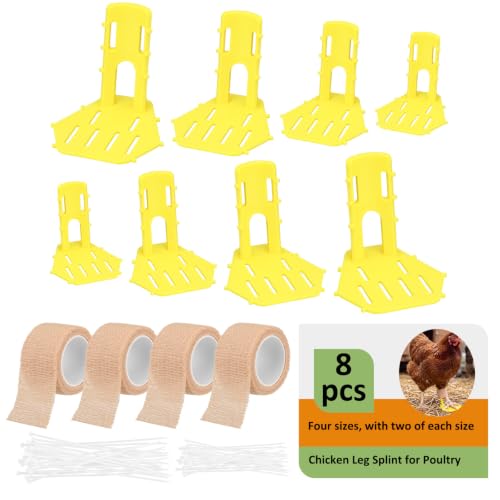 Xuhal 8 Pack Poultry Leg Support Kit with Toe Separator & Bandage 4 Sizes Chicken Splint for Broken Feet & Curled Toes Fixing Fractures, Curled Toes, Bumblefoot in Ducks, Chickens, Geese(Yellow) - color: Yellow