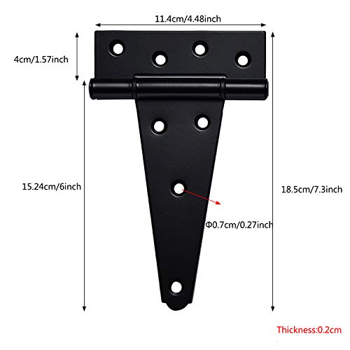 6 Inch T-Strap Heavy Duty Shed Door Hinges,Black Tee Hinge for Wooden Fences,Yard Door,Barn Door Gates, Wrought Hardware Rustproof,4 PCS - color: 4 pcs, size: 6 Inch