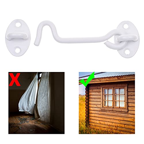 Eco-Fused 4-inch Heavy Duty Hook and Eye Latch - 1x Barn Door Lock (White), 4X Mounting Screws - Powder Coated Stainless Steel Hooks for Door, Windows, Sheds, Fences, Gates, Closets, Cabinets - color: 1 set: 4 inch - White