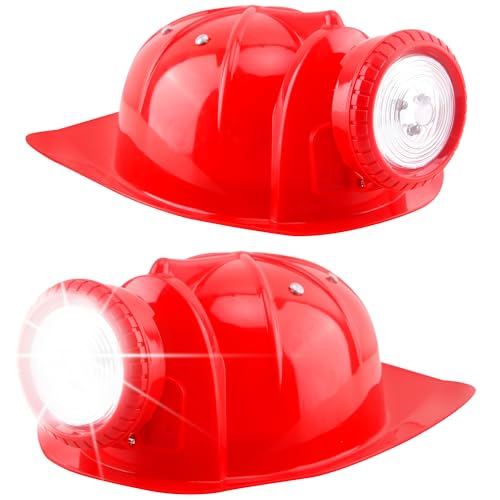2 Pack Kids Construction Hat Miner Costume Helmet with Light for Boys Girls Dress Up Halloween Party Supplies - color: Red