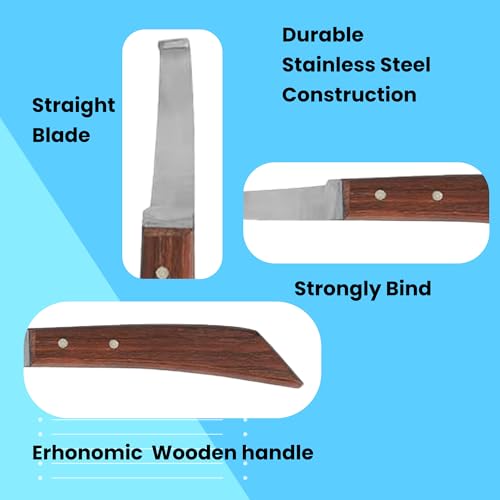Hoof Knife Single Sided Edge Wide Straight Blade – Stainless Steel Straight Blade Farrier Tool with Wooden Handle, Multipurpose Hoof Trimming Knife for Livestock, 3-Inch Blade, 8.5-Inch Overall - style: Extra Long Shaft - RH