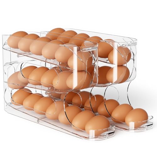 Sotfamily Clear FIFO Egg Holder for Fridge, Egg Dispenser for Eggs 36 Count | Clear PET, Heavy-Duty, Automatic Rolling Egg Organizer, Space-Saving Egg Roller/Container/Storage for Kitchen Countertop - size: 2 Packs
