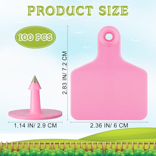 Lothee 100 Pcs Blank Cattle Ear Tags Large Plastic Precision Animal Identification Blank Livestock Ear Tags for Cattle Cow Horse Dog Pig Goat Sheep Farm Management (Pink) - color: Pink