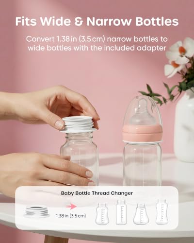 Nuliie 8010 Manual Breast Pump, Adjustable Suction with Temperature-Indicating Bottle, 6oz Wide-Neck Bottle, Narrow-Neck Adapter, Hand Pump Breastmilk with Flanges, BPA-Free, Heat Resistant