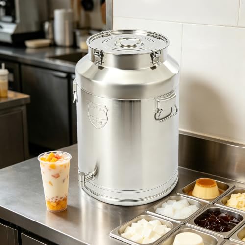 76L/20Gal 304 Stainless Steel Milk Can with Spigot | Food Storage Container for Liquid & Dry Goods, Wine Pail Bucket Metal Tote Jug for Kitchen, Farm - size: 76L/20Gal,w/Faucet