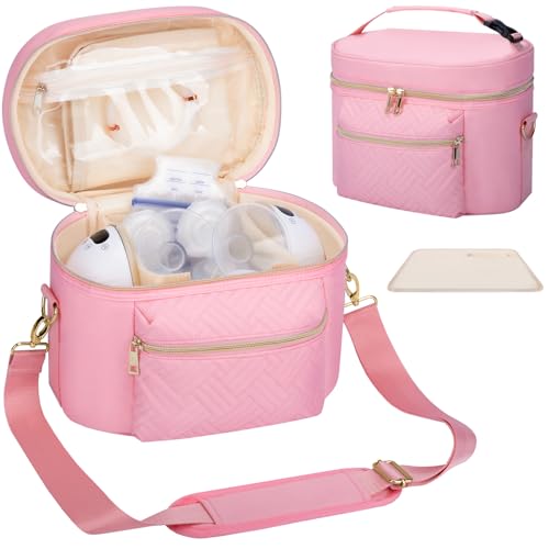 GDNasist Wearable Breast Pump Bag, Pumping Bag with Mat & Shoulder Strap | Portable Pumps Carrying Case Bag Compatible with Willow/Elvie/Medela/Momcozy for Nursing & Working Moms, Pink - color: Pink