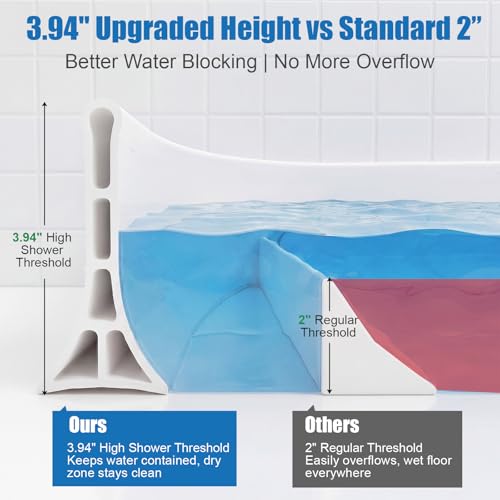 3.94" High Shower Threshold Water Dam for Bathroom, Kitchen | 78 Inch Silicone Shower Water Barrier, White Collapsible Shower Water Guard, Wet and Dry Separation Bathroom Floor Kitchen - size: 3.94", style: Classic