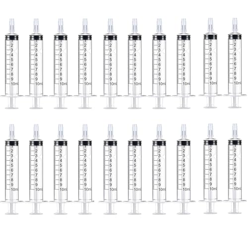 20 Pack 10ml Syringe for Liquid Without Needle,Syringe with Cap,Individually Wrapped,Measurement for Scientific Labs,Measuring Liquids,Pet Feeding,Oil or Glue Applicator (A 20 Pack 10ml) Straight Mouth - size: A 20 Pack 10ml