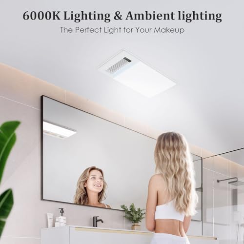 Hawkrown 4 in 1 Bathroom Exhaust Fan with Light and Heater, 1900W Bathroom Heater Fan Light Combo, 180 CFM 1.0 Sone Ceiling Fan Remote Control Heater, Ventilation for Home, Bath, Hotel (Style 2) - color: Style 2