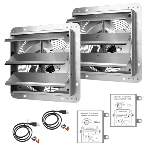iPower 12 Inch Shutter Exhaust Fan Aluminum High Speed 1620RPM, 1800CFM, Silver, with Adjustable Programmable Thermostat, 2 Pack - style: Temp Controller Exhaust Fan(with Power Cord)
