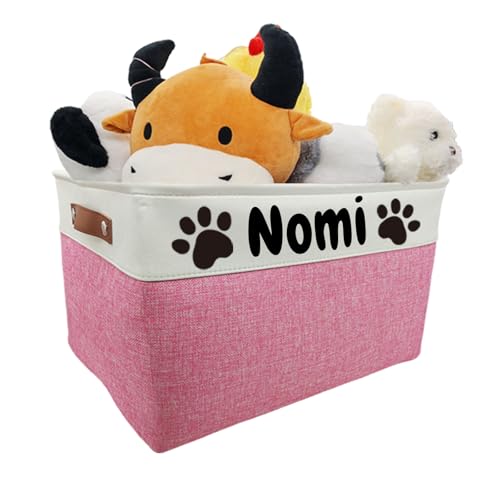Large Personalized Dog Toy Basket Custom Dog Toy Box Foldable Dog Gift with Pet's Name for Dog Chew Toys, Clothing,Stuff - color: Personalized, size: L:17"L x 13"W x 10"H