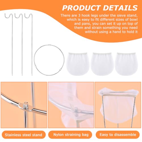 Jelly Strainer Stand with 3 Reusable Strainer Bags - Stable Sieve Stand Kit with Stainless Steel Mesh Filter Bags,Easy to Clean,for NutMilk,Juices,Ricotta Cheese,Yogurt,Broth