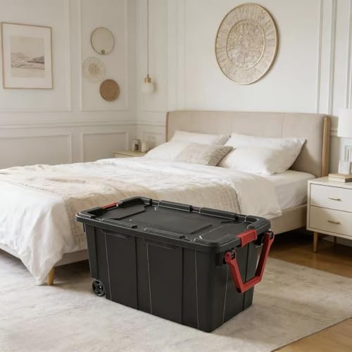 40-gallon wheeled plastic storage boxes with handles, black, 2-pack