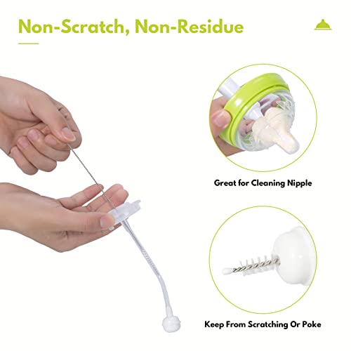 White Baby Bottle Brush Kit with Sponge Heads, Straw Cleaners & Wash Tool | Replaceable foam heads and straw cleaner set. Designed optimally for compact household containers and daily accessory care.