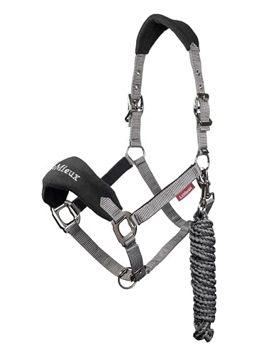 LeMieux Vogue Fleece Headcollar - Halter & Leadrope - Extra Padding, Adjustable at Curb and Poll Strap - color: Black / Grey, size: full