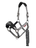 LeMieux Vogue Fleece Headcollar - Halter & Leadrope - Extra Padding, Adjustable at Curb and Poll Strap - color: Black / Grey, size: cob