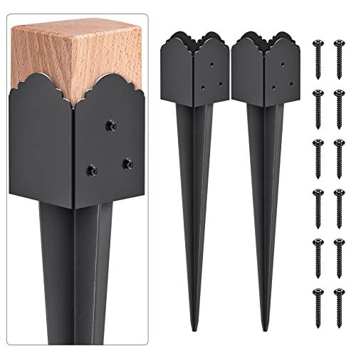 Insaga 4x4 Fence Post Anchor Heavy Duty Carbon Steel Post Spike Black - No Dig for Fence Mailbox Sign Deck Post, Fits 3.5"x3.5" Lumber-23'' x 3.7'' x 3.7'' (2Pack) - color: Black A-2pcs