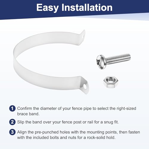 M METERXITY 12-Pack 2-3/4" Brace Bands Chain Link Fence Parts | Galvanized Steel Chain Link Brace Band with Bolts and Nuts for Fence, Gate, Posts, Rust-Resistant [Silver] - size: 2-3/4"