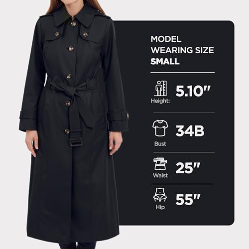 LONDON FOG womens Single Breasted Long Trench Coat With Epaulettes and Belt - color: Black, size: Small