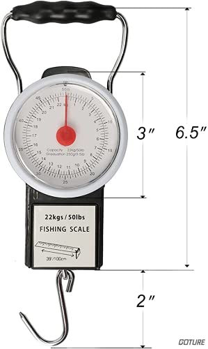 Goture Fishing Hanging Scale Mechanical Kitchen and Fish Fishing Scale Multi-Purpose Portable Hand Held Dial Weight Scale with Tape Measure (50 Lbs / 22Kg) - color: Fishing Hanging Scale