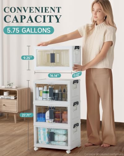 OlarHike 23QT Storage Bins with Lids for Closet, Office, Dorm, 3 Pack | Multi-Lid, Lockable Cabinet, Doors & Wheels, School, Bathroom, Foldable Containers, Stackable Organizers, Plastic Drawers - size: 23QT-White