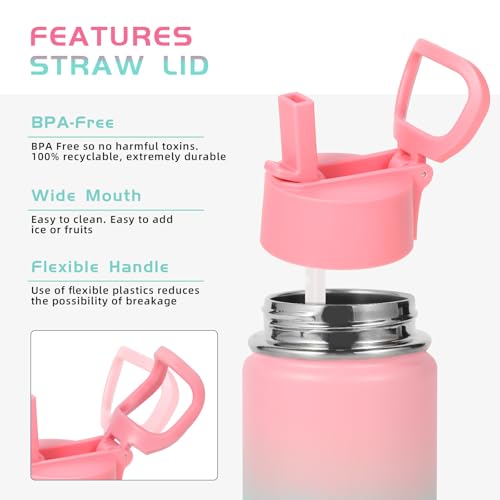 Volhoply 14oz KIds Stainless Steel Insulated Leakproof Water Bottle with Straw Lid and Silicone Boot,BPA-Free Easy Use for Boys&Girls,Double Wall Vacuum Bottles(Pink Green,1) - color: Pink Green