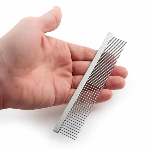 Jeffers Flat Back Pet Grooming Comb – Chrome Plated Steel Comb with Fine & Coarse Teeth for Dogs, Cats, Puppies – Detangling, Deshedding, Dematting Tool for Long or Short Hair - 6" L, 7/8" Teeth - size: 6"L