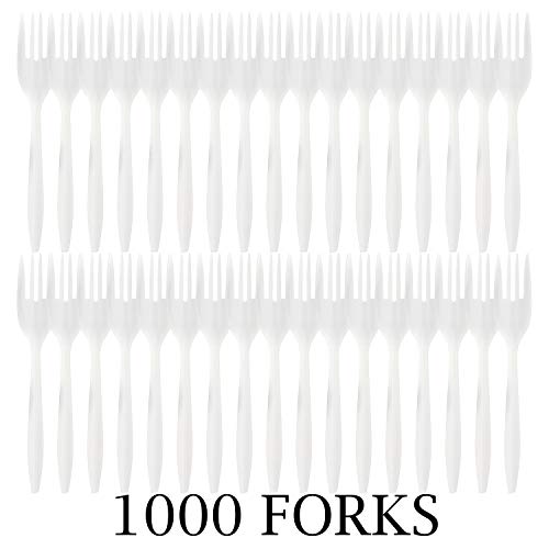 Plasticpro Cutlery Plastic Forks Medium Weight Disposable Silverware (White,1000 Forks) - size: 1000 Forks