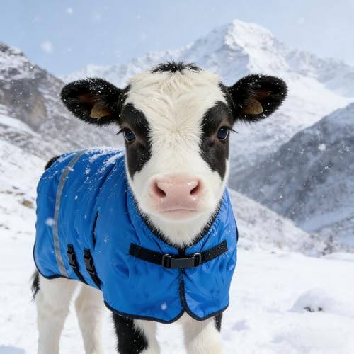 2pcs All-Weather Calf Blanket with Fleece Lining & Windproof Shell - Versatile Goat Blankets for Winter and Durable Sheep Blanket with Full Belly Coverage (Blue 2pcs) - color: Blue