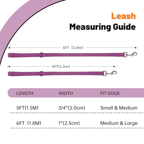 Waterproof Dog Leash, 5/6 FT Durable Odor-Proof Dog Leashes with Strong Metal Hooks Fits Small Medium or Large Dogs (Purple, 5FT - 3/4 inch Width) - color: Purple, size: 5FT - 3/4 inch Width