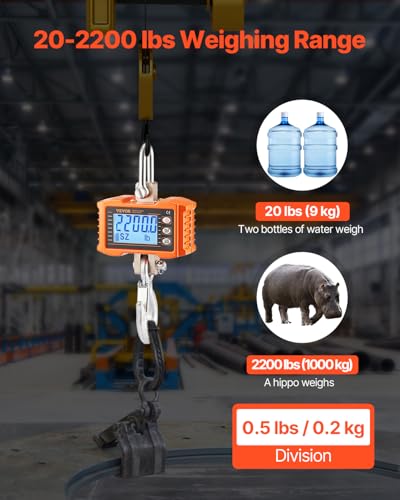 VEVOR Digital Crane Scale, 2200 lbs/1000 kg, Industrial Heavy Duty Hanging Scale with Remote Control, Cast Aluminum Case & LCD Screen, High Precision for Construction, Factory, Farm, Hunting (Orange) - style: 2200BLS