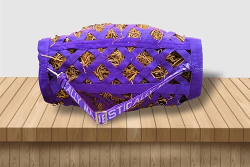 Majestic Ally Double Side Open Slow Feeder Hay Bag - Diamond Shaped Obliquely Placed Webbing (Purple) - color: Purple