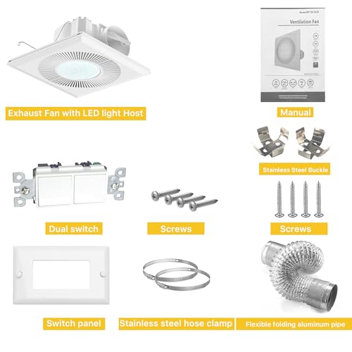 Bathroom Exhaust Fan with Light 165CFM Quiet 1.2 Sones | Ventilation Fan with 3CCT 1400lm LED Light Ceiling Cutout 9.84"x9.84" including Expandable Kit for Bathroom Laundry - color: 4000k Pearl White