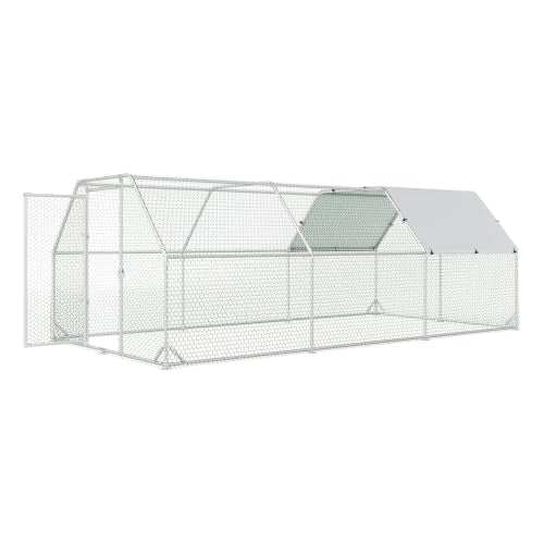 4ever2buy Metal Chicken Coop, 10x20 FT Walk-in Chicken Run Pen Poultry Cage, Water-Resistant & Anti-UV Cover, Large Chicken Coop for 18-22 Chickens - size: 224.5"L x 110.3"W x 76.8"H