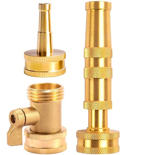 Solid Brass Heavy Duty Adjustable Twist Hose Nozzle,CM CUMIZON Jet Sweeper Nozzle, High Pressure Hose Nozzle with On-Off Valve, Leak-Free Operation 3/4" GHT Connector 3 Pack | Heavy Duty, Jet Sweeper Nozzle, High Pressure with On-Off Valve, Leak-Free Oper