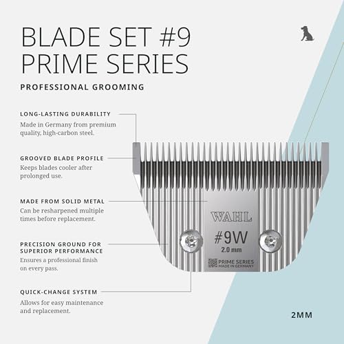 Wahl Pro Animal Wide Prime Series Blade, 2.0 mm, #9W | Solid High-Carbon Steel, Quick-Change System for Dog, Cat, and Horse Grooming - size: #9W