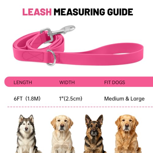 Waterproof Dog Leash with Double Handle, 6 FT Durable Odor-Proof Dog Leashes with Strong Aviation Aluminum Hooks Fits Small Medium or Large Dogs - color: Pink, size: 6FT - Double Handle
