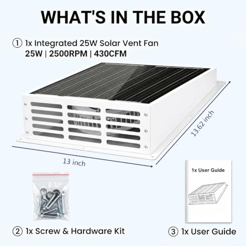 25W Solar Roof Fan,12V Monocrystalline Panel, Solar Power Attic Vent for Chicken Coop, Greenhouse, Shed, Garage and RV, Easy Install，White - color: White