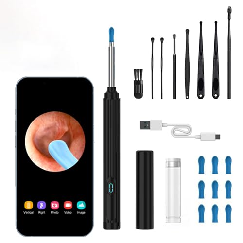 Ear Wax Removal Tool Camera, Wireless Ear Cleaner with 1080P Otoscope & LED Light, Visual Earwax Removal Kit with Soft Silicone Tips, Ear Camera for iOS & Android (Black) - color: Black