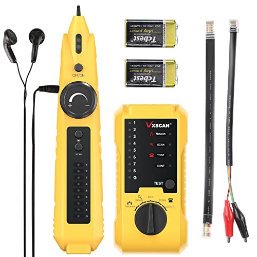 Network Cable Tester, Line Finder Ethernet/Telephone/Cat5/6 RJ11/45 | Checks Shorts/Open/Cross/Break Points without Wire Damage, Polarity & Line Level. Tel Status: Idle/Ring/Off-Hook, TIP/RING