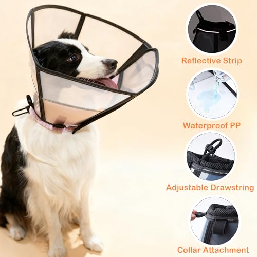 Extra Large Soft Dog Cone, 37cm / 14.5" Long Stop Licking Deep Pet Recovery Collar After Surgery, Clear Plastic Breathable Elizabethan Head Neck Circle, Adjustable Comfortable Cones (XXL Black) - color: Black, size: XXL(Neck:23.25-27.5in)