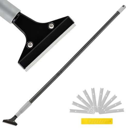 Heavy-Duty Floor Scraper, 4-Inch Razor Blade Scraper Tool, 36-Inch Long Handle, Includes 10 Extra Metal Blades, Paint Scraper for Cleaning Wall, Glass, Adhesives, Chewing Gum, Ceiling - size: 36in