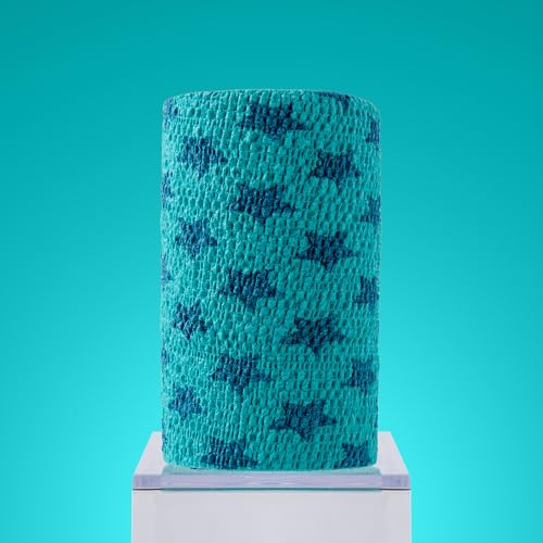 PowerFlex Equine – Extra Strong Self-Adhering Bandage Wrap – Wound Care, Compression & Support Bandage for Horses, Cows & Dogs – Stars, 4 inch, 4 Rolls (Resealable Case) - color: Stars