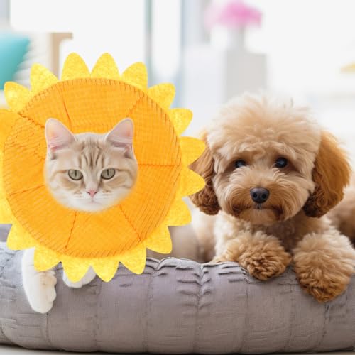 Pet Protective Recovery Collar - Adjustable Sunflower Shape Elizabethan Cat Cone Collar, Cute Soft After Surgery Neck Collar for Small, Medium, Large Cats and Dogs - size: S